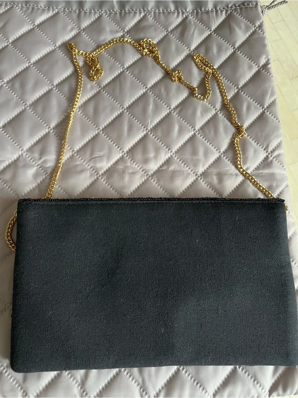 Francesca’s Gold, Black & Green Beaded Clutch with Gold Tone Chain Strap